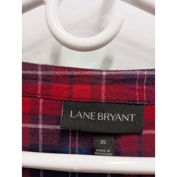 Lane Bryant Womens Tunic Top 20 Red Plaid Flannel Smocked Waist Lantern Sleeve - Picture 5 of 9